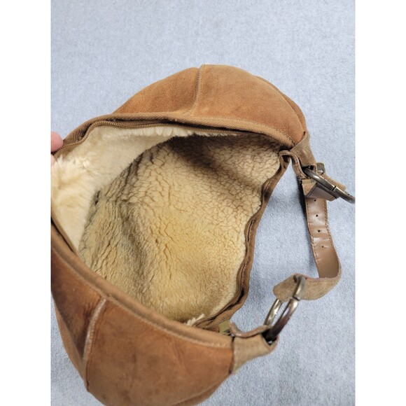 Ugg Sling Hobo Bag Brown Medium Sherpa Shearling Zip Suede Boho Distressed - Picture 11 of 13